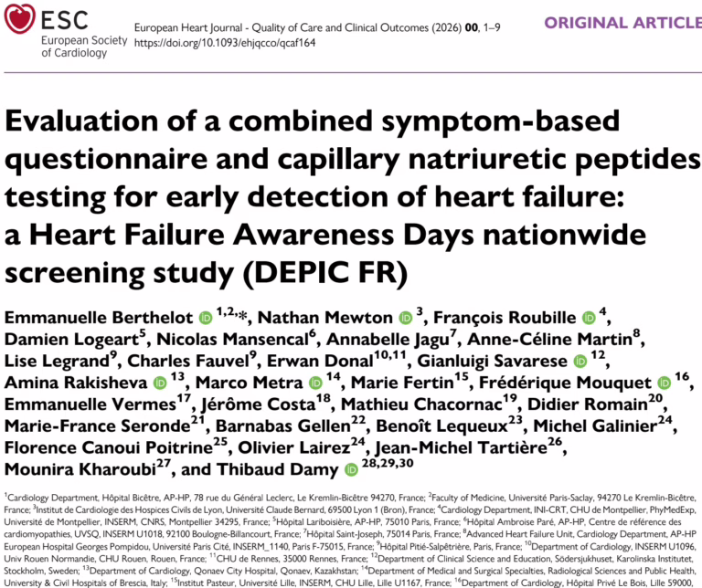 Étude DEPIC-FR : un dépistage innovant de l’insuffisance cardiaque par NT-proBNP capillaire